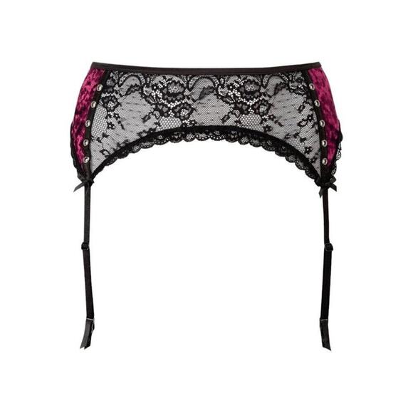 Killstar Garter Belt Mercy Velvet Lace Red Black - Picture 4 of 4